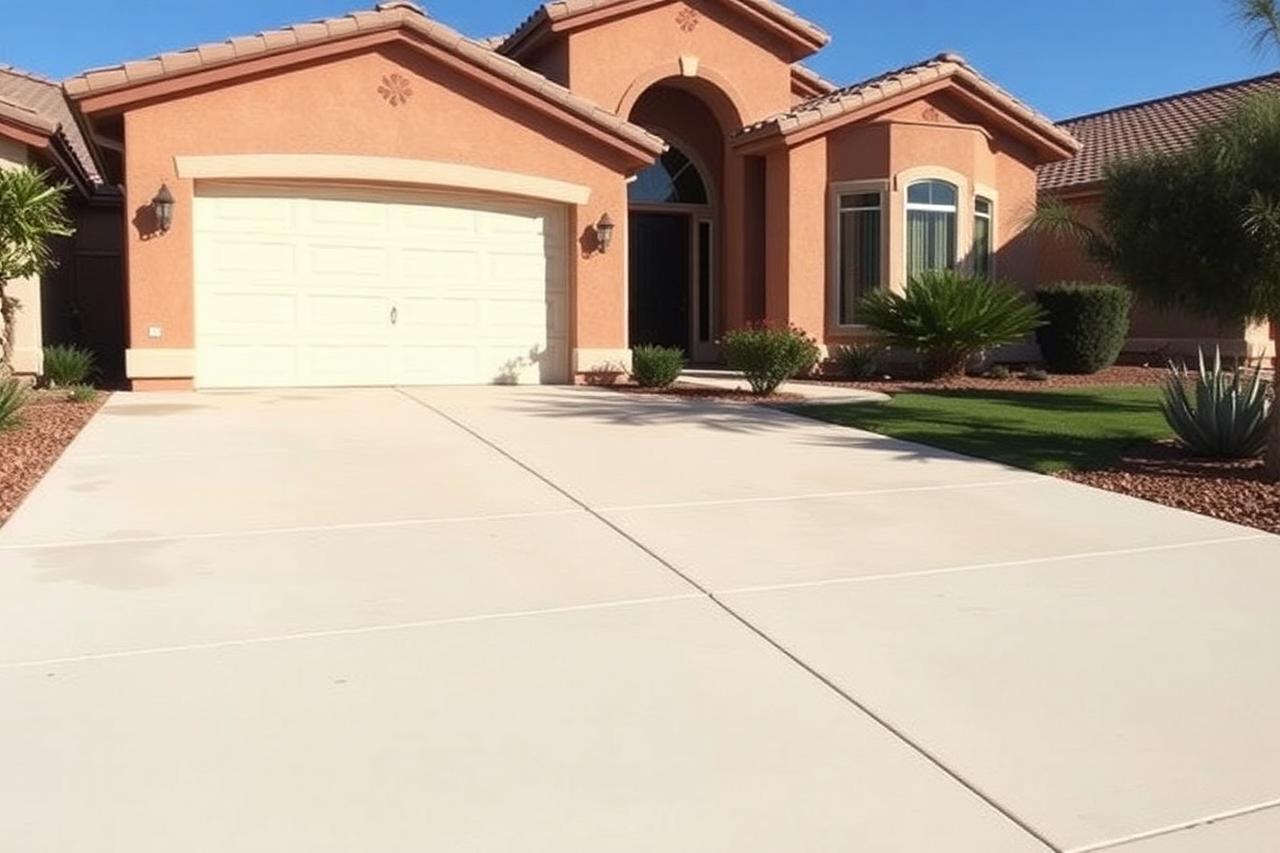Clean bright concrete driveway after pressure washing
